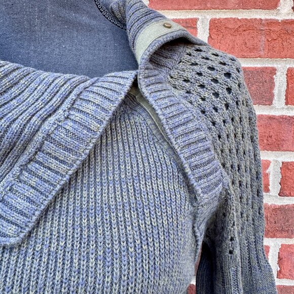 Prana Archer Sweater Dress Medium Green Pockets Snap Cowl Collar Cozy Organic - Picture 2 of 8